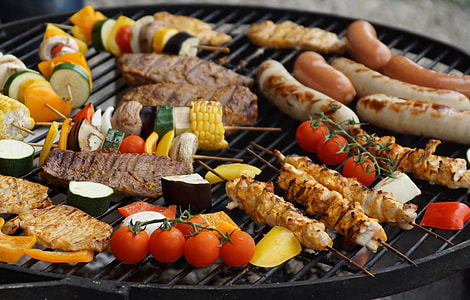 assorted foods on grilling machine