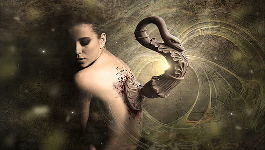woman with snake tattoo in her back illustration