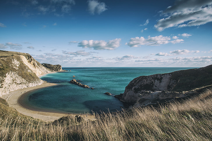 Wide angle landscape shot taken of the Jurassic Coast in Dorset, England