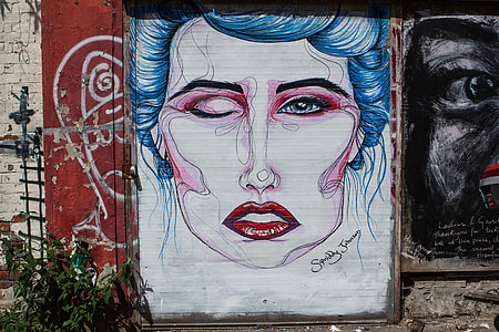 Street art photo of a person’s face, image captured in East London with a Canon DSLR