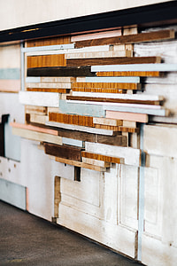 Wooden installation with shelves