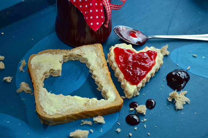 red jam in heart bread