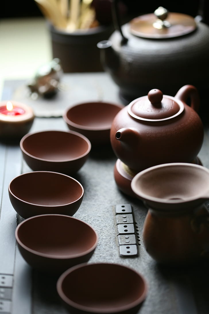 brown tea set photography