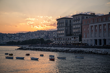 Wide angle shot taken on the coast of Napoli in Italy at sunset, image captured with a Canon 5D