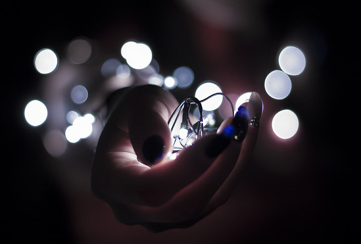 person holding string light