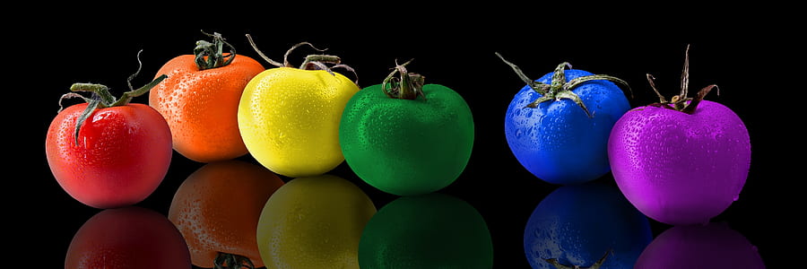 six assorted-color tomatoes