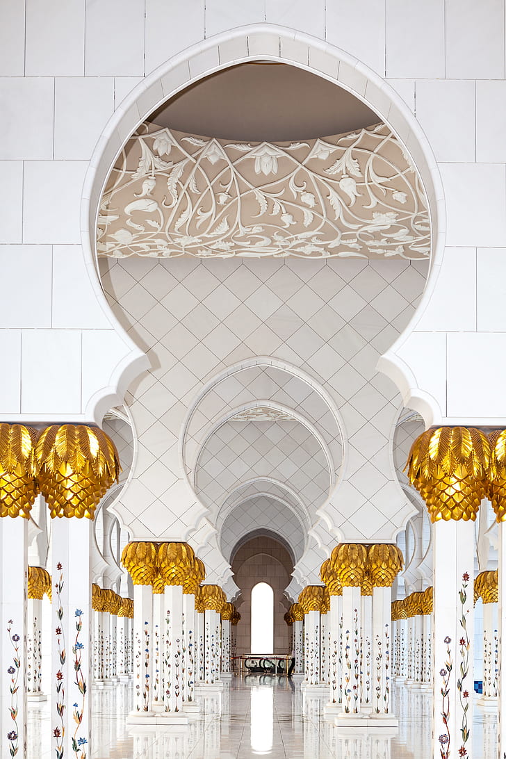 white and brass building interior