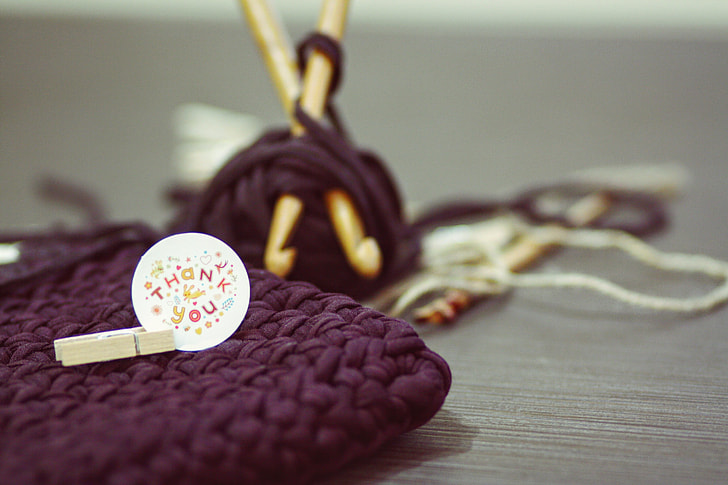 Thank you on purple knitted