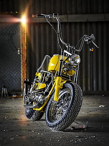 empty turn-off yellow cruiser motorcycle