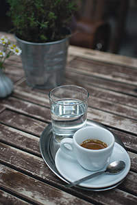 Coffee espresso on a wooden table