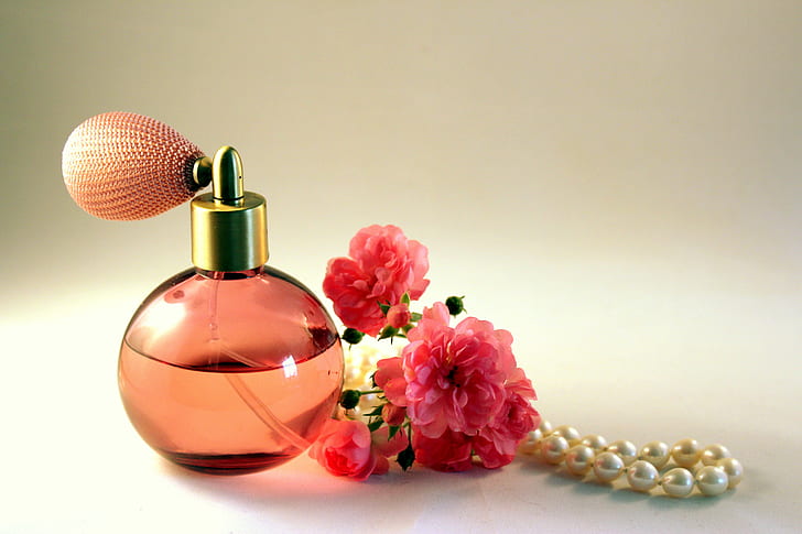 pink glass fragrance bottle
