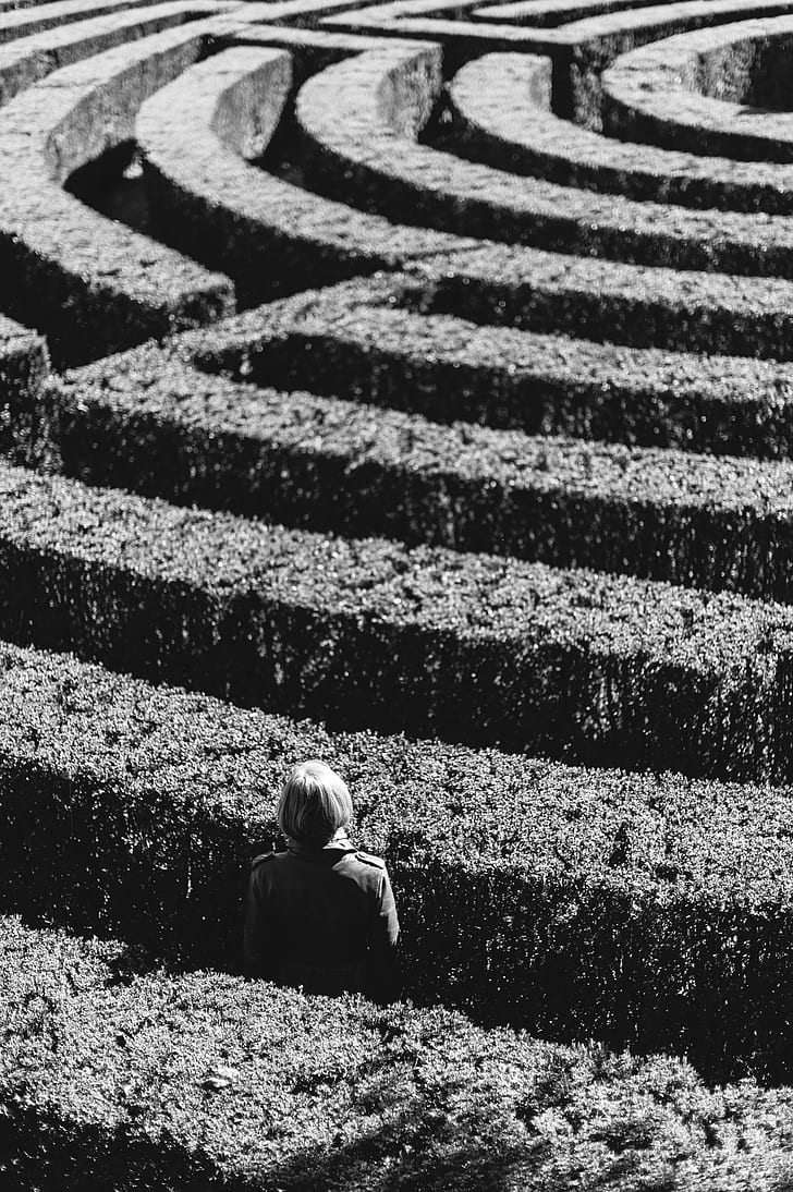 lost, maze, person, solitude, alone