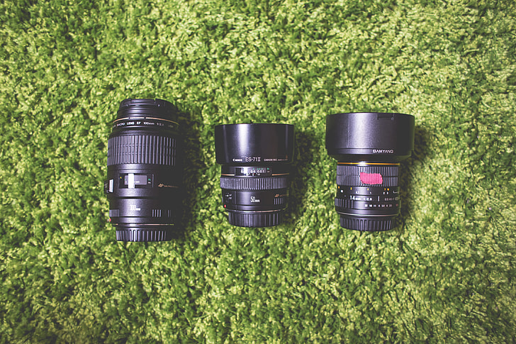 Photography Camera DSLR Lenses on Green Carpet