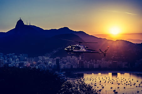 Aerial Photography of Helicopter during Twilight