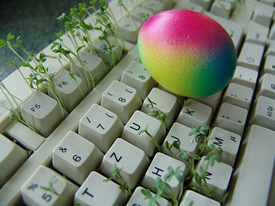 multicolored egg on keyboard