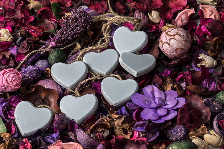 photo of heart decors on top of flowers