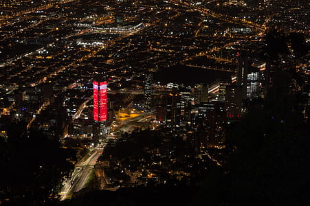 aerial photography of lighted high-rise buildings