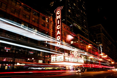 timelapse photography of Chicago theater