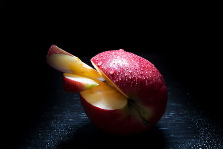 macro photography of red apple
