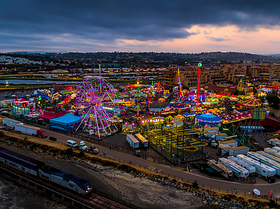 aerial view carnival under gray sky during nighttime