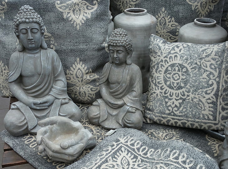 two Buddha ceramic figurine