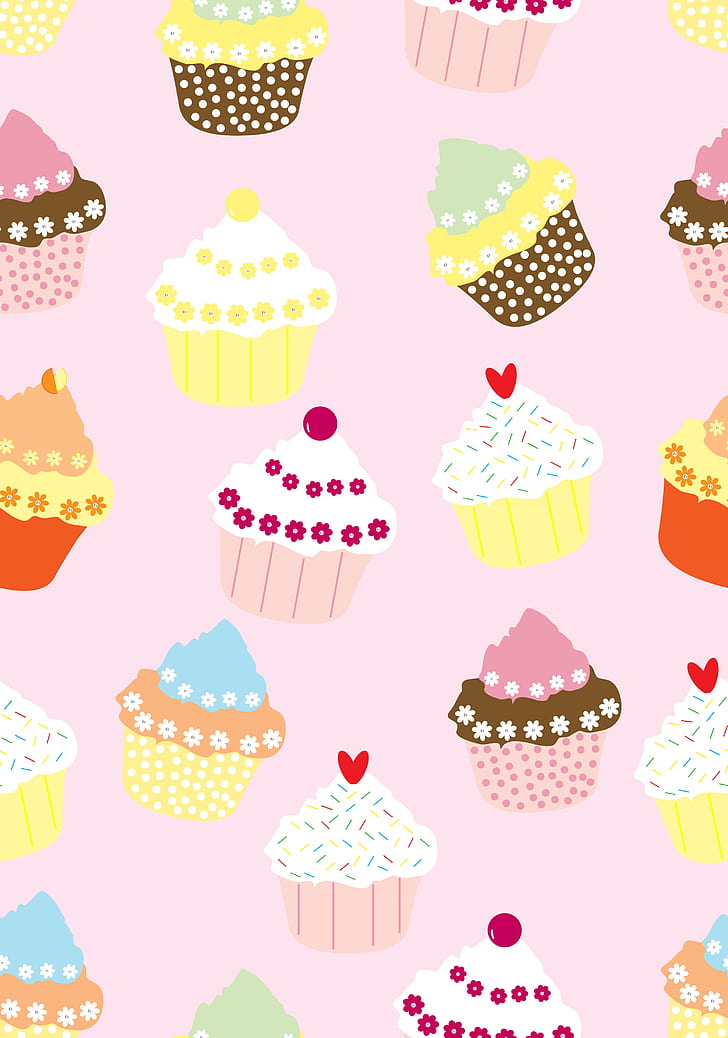 Cupcake seamless pattern cute cake food background candy packaging fancy  cake wrapping paper, fruit muffin textile vector | CanStock