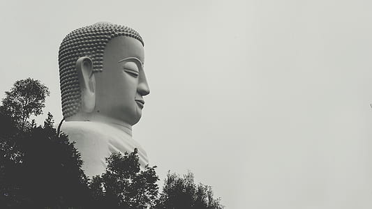 Buddha Statue Grayscale Photo