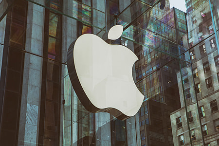A shot of the large Apple logo at the official store on 5th Avenue, New York City
