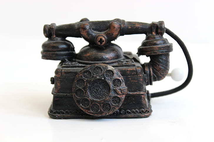 vintage brown cradle rotary telephone miniature