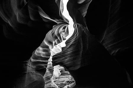 grayscale photo of canyon