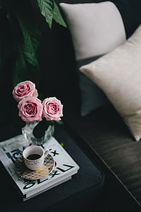 Lovely roseses, book and coffee