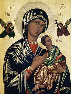 closeup photo of Our Lady of Perpetual Help painting