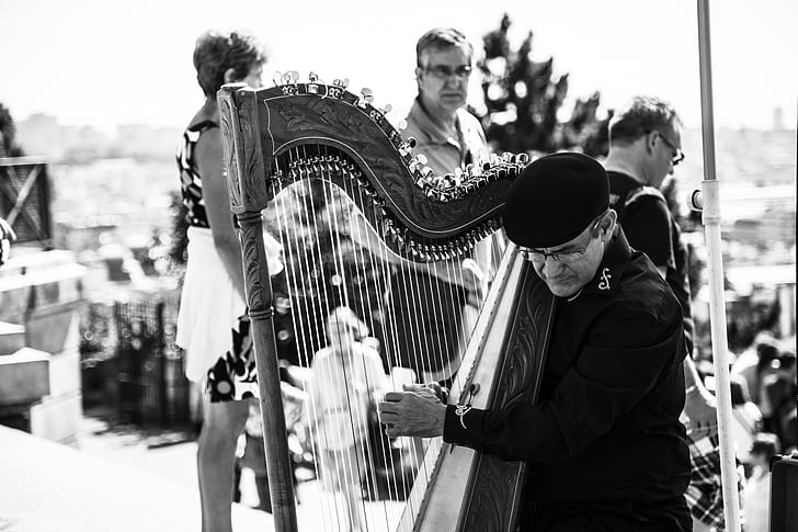 musician, france, paris, harp, old, sacred heart
