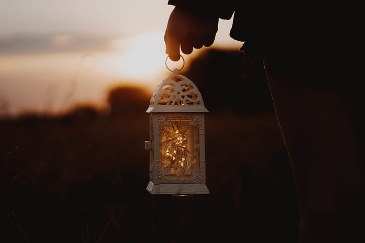 person holding white lamp lantern