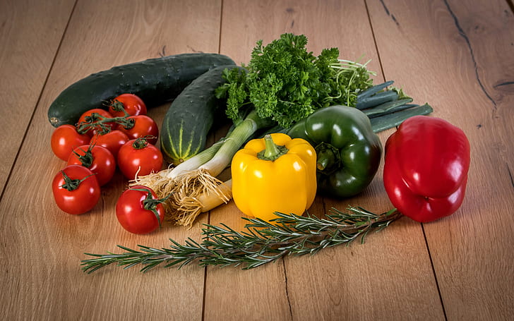 bunch of vegetables on wooden surface