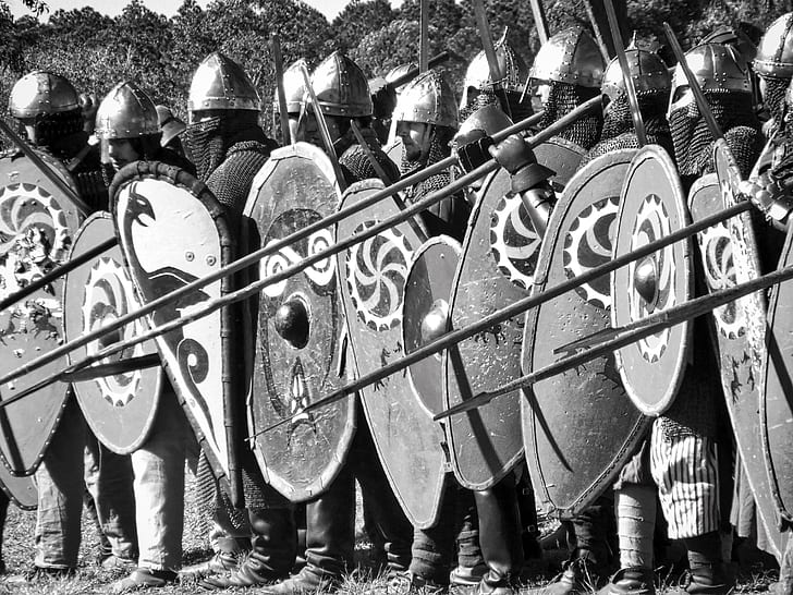 grayscale of knights during daytime
