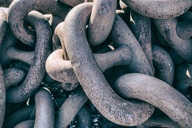 Close-up shot of some large metal chains captured in Kent, England. Image captured with a Canon 5D DSLR