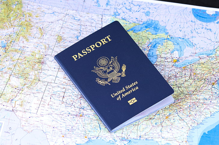 United States of America passport on map