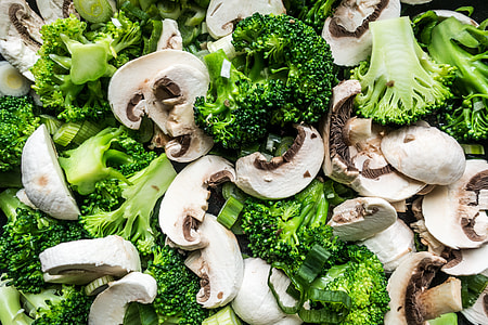 Colorful broccoli mushrooms mix