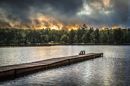 brown wooden dock in lake