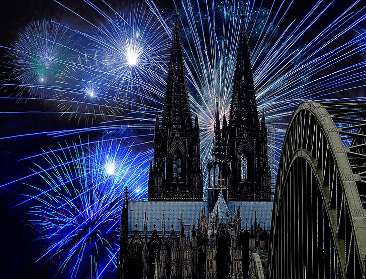 black castle with fireworks illustration