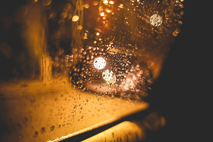 Rainy Street at Night from Car