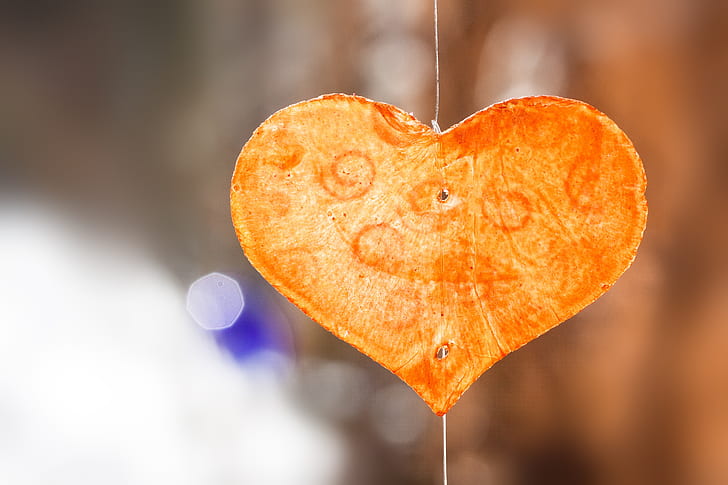 selective focus photography of decorative yellow and orange heart