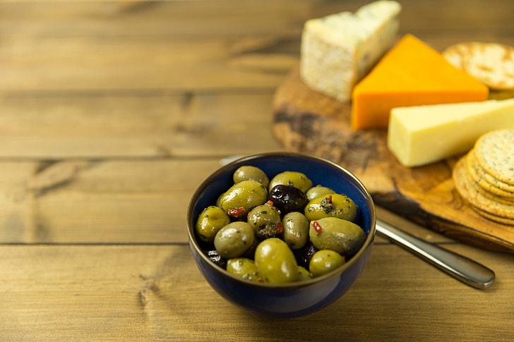 Olives and cheese selection