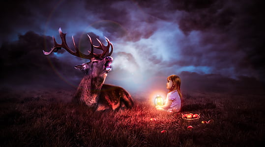 girl with deer painting