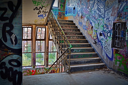 Graffiti Wall With Wrought Iron Donwstairs