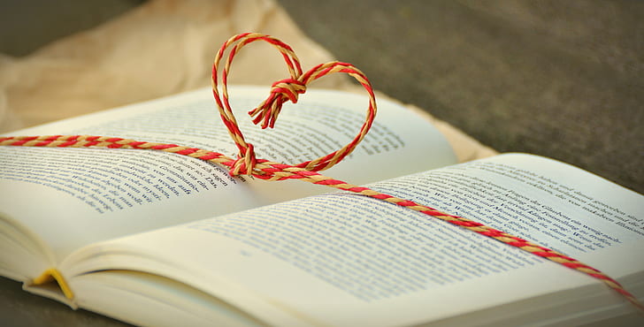 book with heart strings