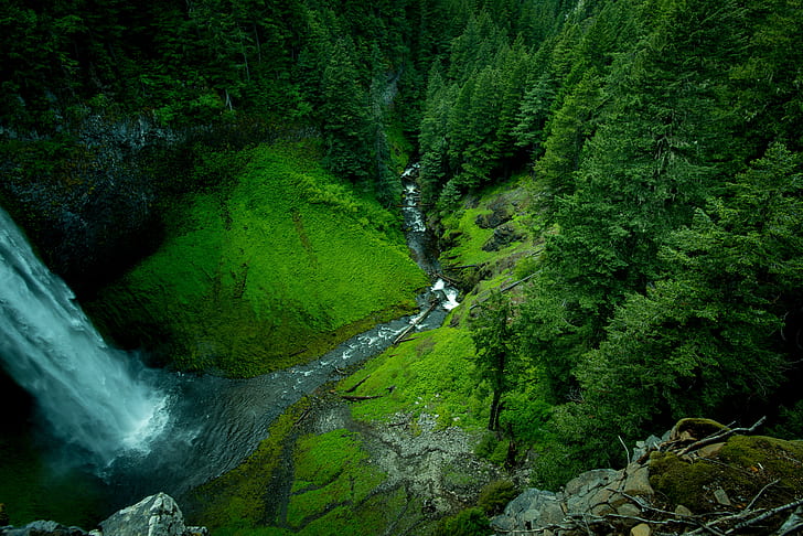 high angle photography of waterfalls