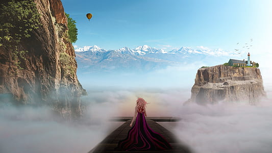 woman walking through mountains
