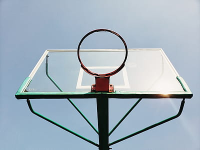 hoop, basketball, light, green, red, backboard